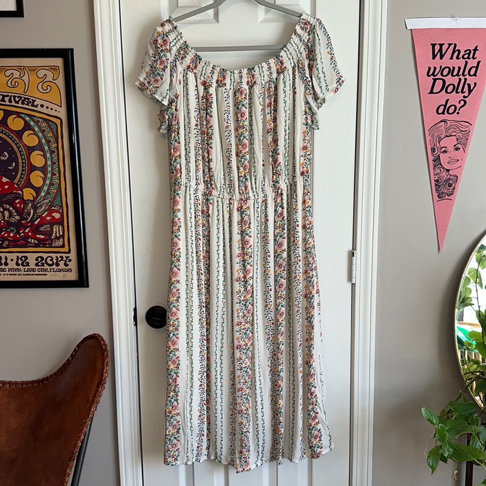 Floral Striped Off the Should Maxi Dress